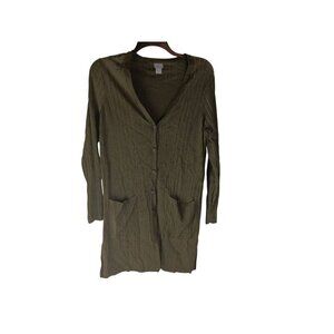 Chico's Cardigan Sweater Olive Green Ribbed Long Sleeve Button Up - Size L